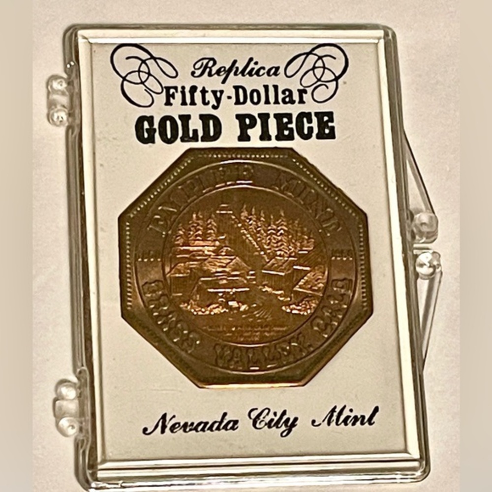 Memorabilia Copper Fifty-Dollar Gold Piece Nevada City Mint octagon vintage